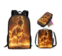 KUEhhhr Set zaino 3 in 1 con portapranzo e astuccio per matite, borsa per studenti con stampa di dinosauro fulmine, borsa per studenti per scuola materna elementare, grande zaino leggero per ragazzi e