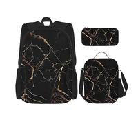 KUEhhhr Zaini a scacchi bianchi e neri per la scuola con astuccio portapranzo, resistente all'acqua, per ragazzi e ragazze, regali per insegnanti, Marmo nero e oro., One Size, Zaino daypack
