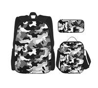 KUEhhhr Zaini a scacchi bianchi e neri per la scuola con astuccio portapranzo, resistente all'acqua, per ragazzi e ragazze, regali per insegnanti, Nero Grigio Bianco Camo, One Size, Zaino daypack