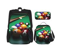 KUEhhhr Zaini a scacchi bianchi e neri per la scuola con astuccio portapranzo, resistente all'acqua, per ragazzi e ragazze, regali per insegnanti, Biliardo, One Size, Zaino daypack