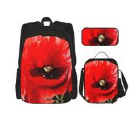 KUEhhhr Zaini a scacchi bianchi e neri per la scuola con astuccio portapranzo, resistente all'acqua, per ragazzi e ragazze, regali per insegnanti, Bellissimo fiore di papavero rosso., One Size, Zaino