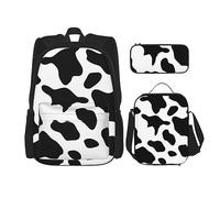 KUEhhhr Zaini a scacchi bianchi e neri per la scuola con astuccio portapranzo, resistente all'acqua, per ragazzi e ragazze, regali per insegnanti, Stampa in bianco e nero della mucca, One Size, Zaino