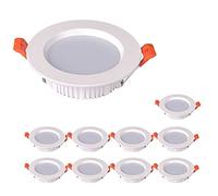 KUELVTYIT Pack of 10, 85V-110V 5W LED Recessed Ceiling Light Round Aluminum Downlights Energy Saving Eye Protection Spotlight White Panel Light,Warm White,360-400 Lumen Fittings(Warm Light,9W)