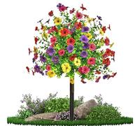 Künstliche Sträucher Für Draußen,Künstliche Pflanzen Für Den Außenbereich Violette Blumen Und Pfahl | UV-Beständige Realistische Pflanzen Für Außen Dekoration