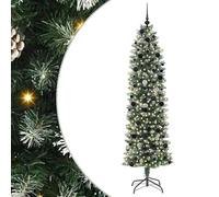Künstlicher schlanker Weihnachtsbaum 240 cm - Grüne und Weiße PVC Dekoration für Festtag & Weihnachten - Langlebiges Metallgestell - Ideal für Wohnzimmer & Party