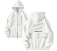 kueodao Felpa con Cappuccio E Cerniera alla Moda NX2026 EU&UK-Tour A Maniche Lunghe for Uomo E Donna(White-Thick,M)