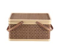 Kueohse 1 cestino in bambù naturale intrecciato in bambù, colore scuro con coperchio, per snack e pane