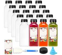 Kueohse 20 bottiglie di succo di plastica vuote da 12 oz con chiusure, bottiglie d'acqua riutilizzabili, contenitori trasparenti con coperchi neri a prova di manomissione