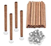 Kueohse 20 stoppini a spirale per candele, 100 x 8 mm, tubo in legno con supporto per la produzione di candele, rotondi, naturali