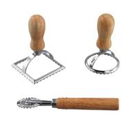 Kueohse 3 Pezzi Ravioli Stamp Maker Cutter con Set di Ruote un Rulli, Stampo con Manico nel Legno per Pasta, Gnocchi, Lasagne, Torte