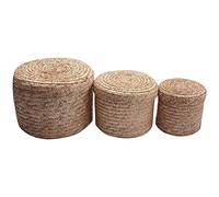 Kueohse 3 Pezzi/Set Cestino di Immagazzinaggio Tessuto Paglia Fatto un Mano con Coperchio Organizzatore Snack Scatola Cesti Della Biancheria Cestino di Immagazzinaggio Rattan