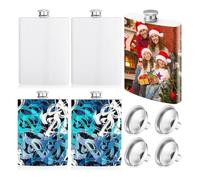 Kueohse 4 Pezzi di Accessori per Boccette per Sublimazione con Tappo In Metallo e Imbuto A Tenuta Stagna Boccette In Acciaio Inossidabile da 8 Oz Contenitori per Boccette Groomsmen