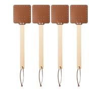 Kueohse 4 Pezzi Scacciamosche da 17,3 Pollici Scacciamosche In Pelle Scacciamosche Lungo Scacciamosche Manuale con Manico In Legno Scacciamosche