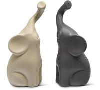Kueohse Amorevole coppia di elefanti in beige e scultura in ceramica, statuetta come set, statuetta decorativa - ornamento