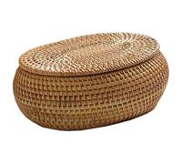 Kueohse Cesti Portaoggetti In Scatola In Rattan con Coperchio, Cestino In Rattan, Cestino Rotondo Intrecciato A Mano, Scatola Decorativa da Scrivania per Casa, Ufficio