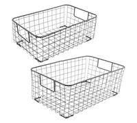 Kueohse Cestini Portaoggetti nel Filo da 2 Pezzi con Maniglie, Cestini Portaoggetti nel Metallo per Casa, Ufficio, Scuola Materna, Portabiancheria Organizer