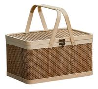 Kueohse Cestino di bambù per picnic in bambù con coperchio, contenitore portatile per snack, pane