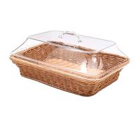 Kueohse Cestino In Rattan Intrecciato con Coperchio In Acrilico - Cestino per Servire In Polipropilene per Pane, Frutta e Altro