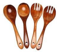 Kueohse da Insalata nel Legno Set di 4 da Portata Cucchiaio Forchetta Cucchiaio da Insalata nel Legno, Forchetta per Mescolare