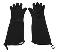 Kueohse Extra Guanto Da Forno Professionale Lungo in Silicone, Guanto Di Cottura Termoresistente Con Interno in Cotone Per Cucina, Barbecue, Cottura, Grill - Nero