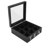 Kueohse HöLzerne - Contenitore per tè, 9 griglie, contenitore per tè, scatola regalo, con coperchio trasparente, colore nero