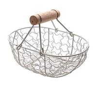 Kueohse Manico nel Legno Retro Cestino di Metallo Multifunzione Portatile Frutta Verdura Pratico Cestello Portaoggetti Organizer