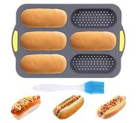 Kueohse Padella In Silicone, Teglia per per Hot Dog con Pennello per Olio, Stampo Antiaderente per Pane Francese A 6 Canali, Teglia per Pane Francese per Hot Dog
