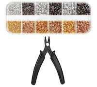Kueohse Perline crimpatrici per la creazione di gioielli, 2200 pezzi, con pinza crimpatrice, strumenti per la creazione di gioielli fai da te (3 misure, 4 colori)