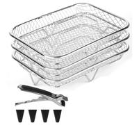 Kueohse Scaffalature rettangolari impilabili per friggitrici, in acciaio 304, 3 livelli per una migliore cottura ad aria