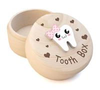 Kueohse Scatola In Legno Intagliato A Cuore con Dente 3D, Scatola Regalo per Souvenir con Denti Caduti