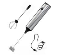 Kueohse Schiumalatte Ricaricabile A 3 Velocità e Supporto, Schiumalatte Elettrico con 2 Fruste In Acciaio per Matcha