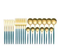 Kueohse Set di In Acciaio Inossidabile da 24 Pezzi Cucchiaio Forchetta Coltello Occidentali Argentate Durevoli Facili da Usare, Verde-