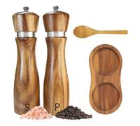 Kueohse Set Macina Sale e In Legno, Macina Manuale, Grossolanità Regolabile, con Vassoio Macina Sale e, Cucchiaio