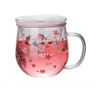 Kueohse Tazza Tazza nel Vetro con Infusore per Tè Filtro e Coperchio Set di Tazze con Fiori di Ciliegio Tazza da Tè con Fiori di Fiori 300 Ml Bicchieri da Bere