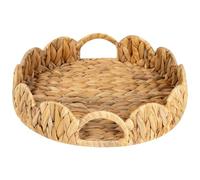 Kueohse Vassoio rotondo ondulato, vassoio rotondo con manici integrati, vassoio per tavolino, vassoio in rattan