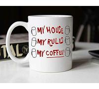 Kueprae My House My Rules My Coffee - Tazza da caffè in ceramica, 325 ml