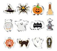 Kufaer Stampini per Biscotti Halloween Set da 12 Pezzi - Formine Zucca, Strega, Pipistrello, Fantasma, Teschio - in Acciaio Inox per Decorare Dolci, Biscotti Fatti in Casa - Idee Regalo