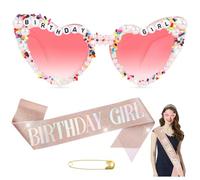 KufaerBeam Kit di occhiali da regina di compleanno, fascia per la regina di compleanno, regalo per 21° 30° compleanno, fascia rosa glitterata scintillante, forniture di compleanno per donne e ragazze