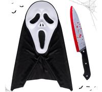 KufaerBeam Spaventoso Volto Fantasma Maschera con Coltello Giocattolo Halloween Carnival Scream Costume Cosplay Accessorio