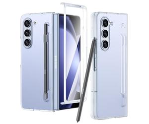 KUGEW for Samsung Galaxy Z Fold 6 Case Clear with S Pen Holder & Screen Protector, Slim Fit Crystal Clear Built-in Stylus Slot Hard PC Bumper Cover Transparent Skin Shockproof (Clear+Screen Protector)