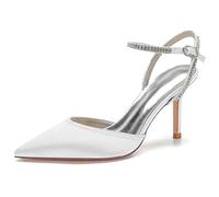 KUHAOFEU Scarpe Donna Eleganti, Decollete Donna, Slingback Tacchi Alti Punta a Punta Sandali da Sposa con Cinturino alla Caviglia,Bianca,41 EU