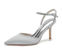 KUHAOFEU Scarpe Donna Eleganti, Decollete Donna, Slingback Tacchi Alti Punta a Punta Sandali da Sposa con Cinturino alla Caviglia,Argento,37 EU