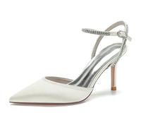 KUHAOFEU Scarpe Donna Eleganti, Decollete Donna, Slingback Tacchi Alti Punta a Punta Sandali da Sposa con Cinturino alla Caviglia,Avorio,38 EU