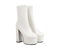 KUHAOFEU Stivaletti da Donna Tacco Alto Zip Punta Rotonda Polacchine con Plateau,Bianca,39 EU