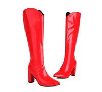 KUHAOFEU Stivali Mezzo Polpaccio A Punta Appuntita con Tacco Spesso per Le Donne con Cerniera Laterale,Rosso,36 EU