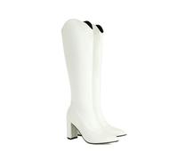 KUHAOFEU Stivali Mezzo Polpaccio A Punta Appuntita con Tacco Spesso per Le Donne con Cerniera Laterale,Bianca,38 EU