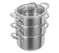 Kuhn Rikon Allround - Pentola a vapore impilabile a 3 piani da 3,1 l, in acciaio inox, 20 cm, con coperchio in vetro ventilato, adatta per cottura a induzione e forno, lavabile in lavastoviglie