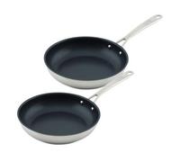 KUHN RIKON Set di padelle multiuso rivestite in acciaio inox, per tutti i tipi di piani cottura, induzione 24 e 28 cm, cottura delicata e senza grassi, acciaio 18/10