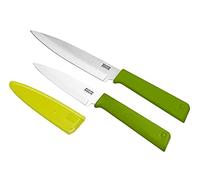 KUHN RIKON Colori+ - Set di 2 coltelli da cucina classici con guaine di sicurezza, colore: verde