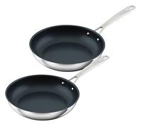 KUHN RIKON Set di padelle multiuso rivestite in acciaio inox, per tutti i tipi di piani cottura, induzione 24 e 28 cm, cottura delicata e senza grassi, acciaio 18/10